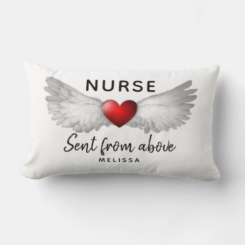 Nurse Angel Wings Script Lettering Personalized Lumbar Pillow