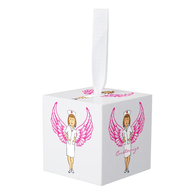 Nurse Angel Wings Thunder_Cove Cube Ornament (Front Angled)