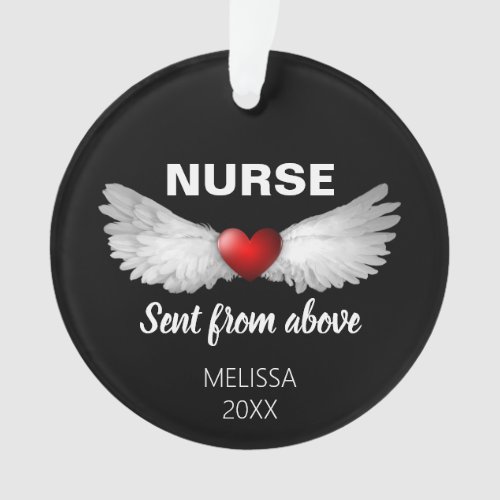 Nurse Application Red Heart Angel Wings Custom Ornament