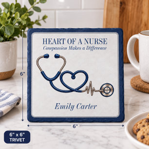 Nurse Appreciation Gift Heart of a Nurse Navy Blue Trivet