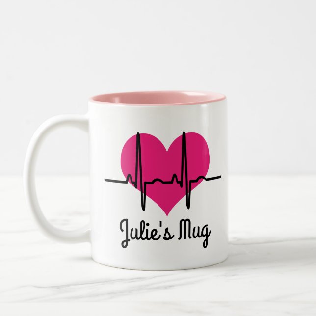 Nurse Appreciation Heartbeat Personalized Two-Tone Coffee Mug (Left)