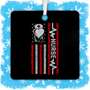Nurse Appreciation Hero Heart Life American Flag Metal Ornament