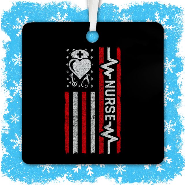 Nurse Appreciation Hero Heart Life American Flag Metal Ornament (Creator Uploaded)