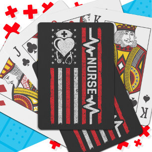 Nurse Appreciation Hero Heart Life American Flag Poker Cards