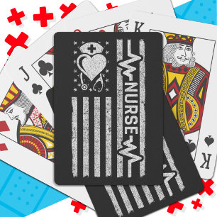 Nurse Appreciation Hero Heart Life American Flag Poker Cards