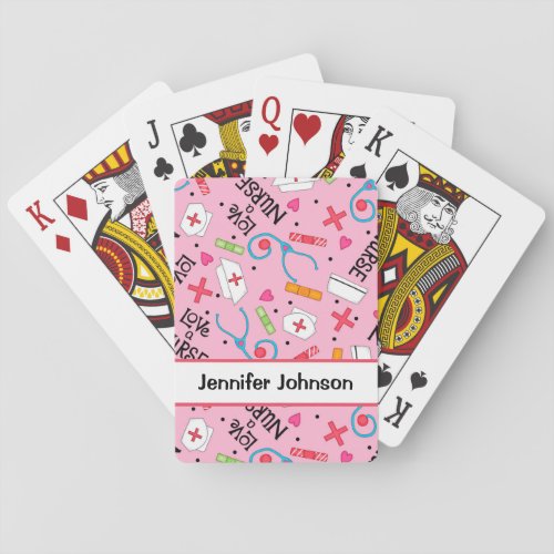 Nurse Art Pink Name Personalized Poker Cards