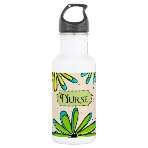Nurse Artsy Floral Green and Blue Stainless Steel Water Bottle