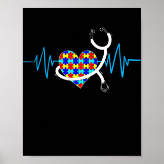 Nurse Autism Puzzle Stethoscope Heart Nursing Poster