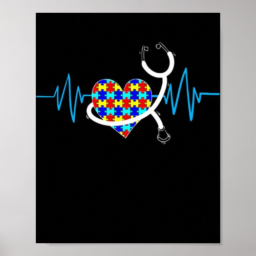 Nurse Autism Puzzle Stethoscope Heart Nursing Poster