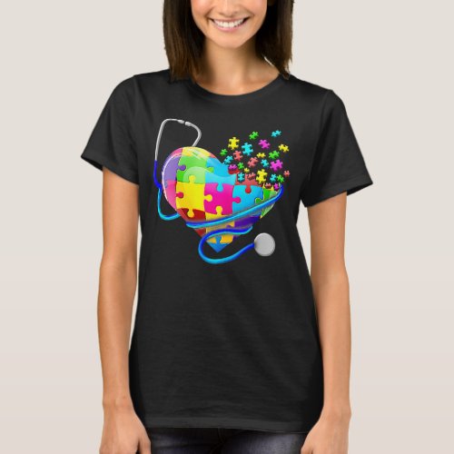 Nurse Autism Stethoscope Heart Puzzle Autism T_Shirt