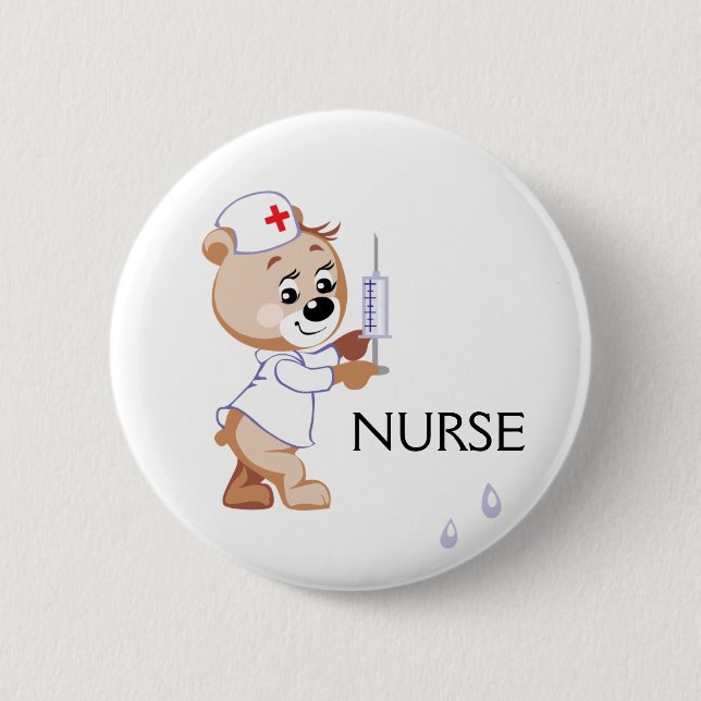 Nurse Bear Pinback Button (Front)