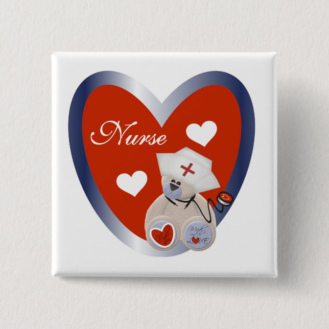 Nurse Bear With Heart T-shirts and Gifts Pinback Button (Front)