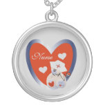 Nurse Bear With Heart T-shirts and Gifts Silver Plated Necklace