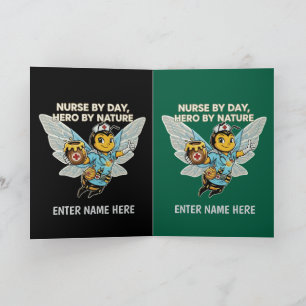 Nurse Bee Hero Retro Cartoon Medical Healthcare Card