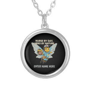 Nurse Bee Hero Retro Cartoon Medical Healthcare  Silver Plated Necklace