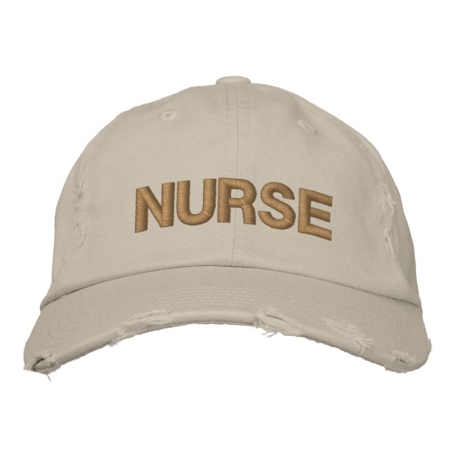 Nurse Beige Distressed Embroidered Baseball Cap (Front)