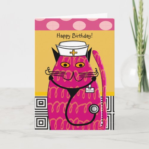Nurse Birthday Card Whimsical Cat Nurse