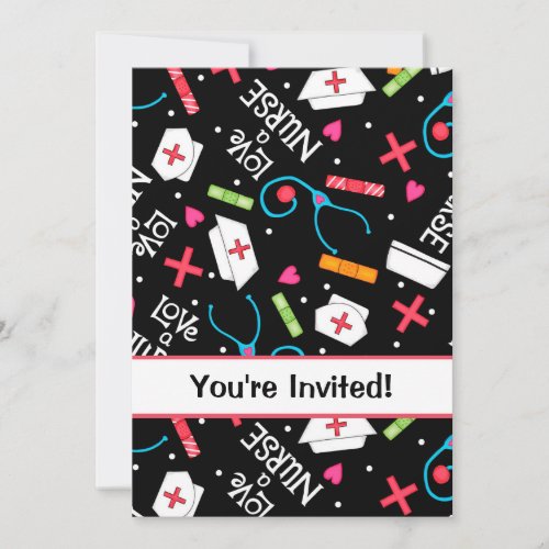 Nurse Birthday Party Celebration Black White Invitation