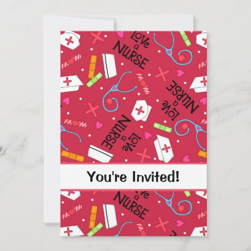 Nurse Birthday Party Celebration Red Invitation