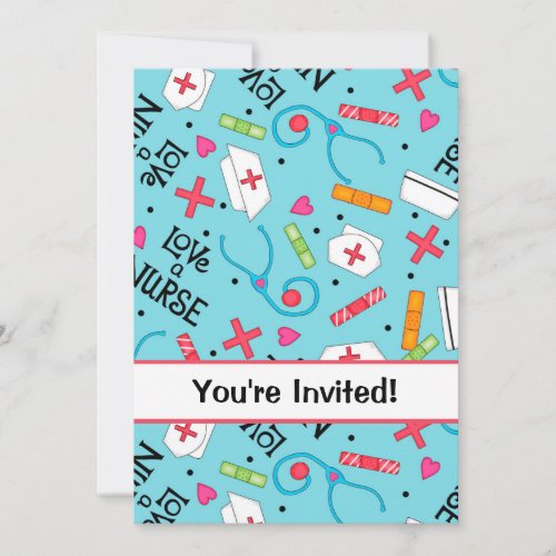 Nurse Birthday Party Celebration Turquoise Blue Invitation