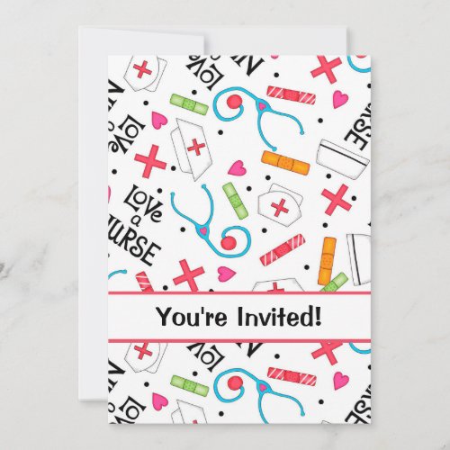 Nurse Birthday Party Celebration White Red Invitation