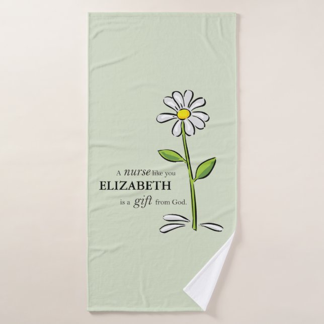 Nurse Birthday Religious Green Daisy Personalized Bath Towel (Bath Towel)