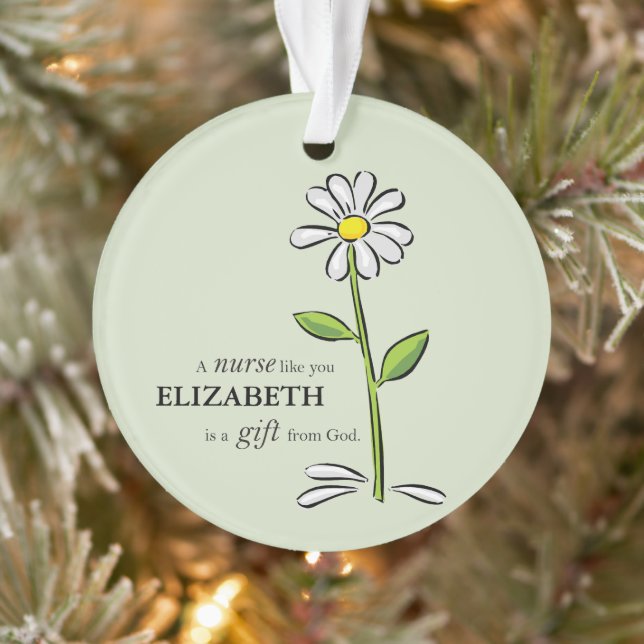 Nurse Birthday Religious Green Daisy Personalized Ornament (Tree)