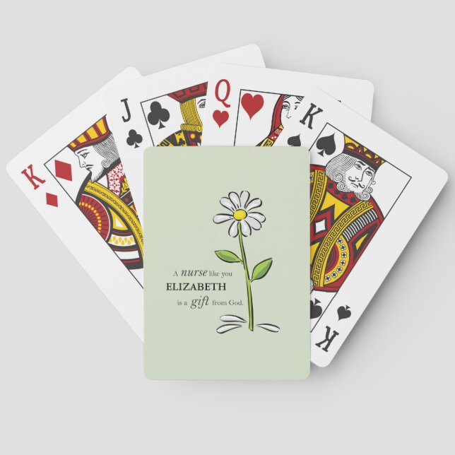 Nurse Birthday Religious Green Daisy Personalized Poker Cards (Back)
