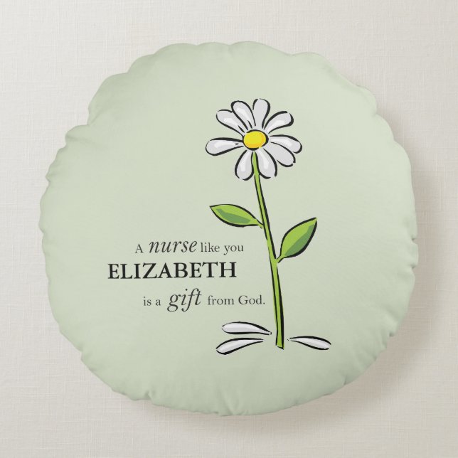 Nurse Birthday Religious Green Daisy Personalized Round Pillow (Front)