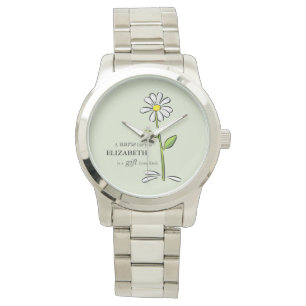 Nurse Birthday Religious Green Daisy Personalized Watch