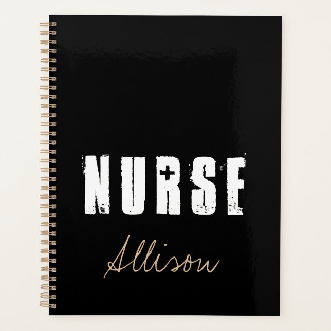 Nurse Black and Gold Stylish Personalized  Planner (Front)