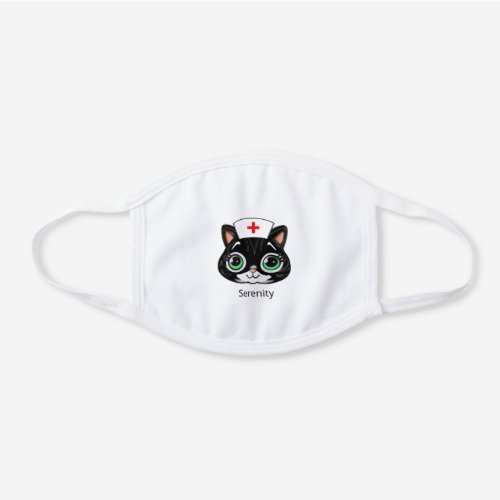 Nurse Black and White Tuxedo Kitty Cat White Cotton Face Mask