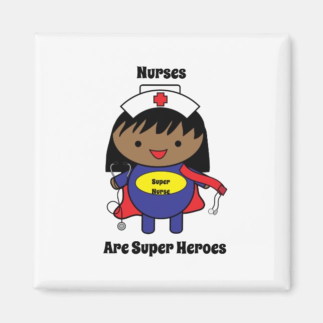 Nurse Black Kawaii Super Hero Personalize Magnet (Front)