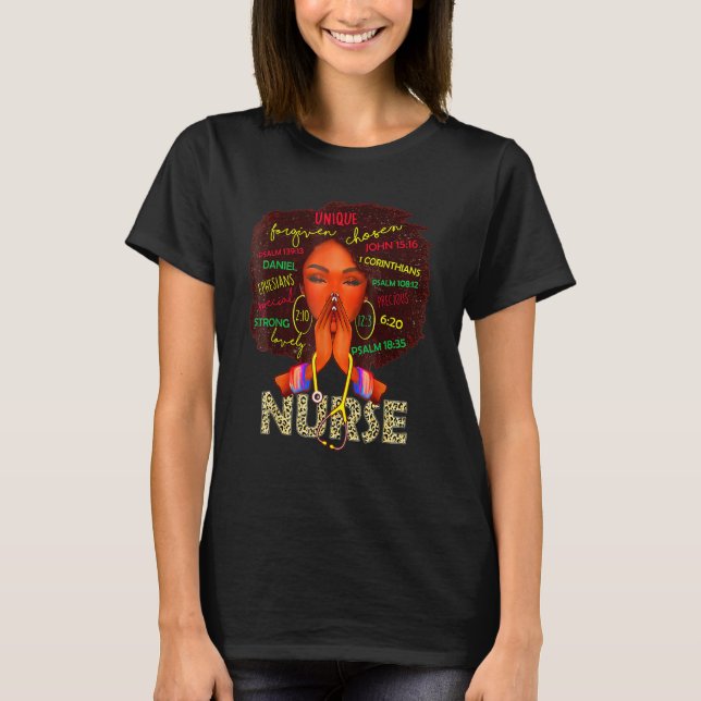 Nurse Black Woman Magic Afro Melanin Queen Black H T-Shirt (Front)
