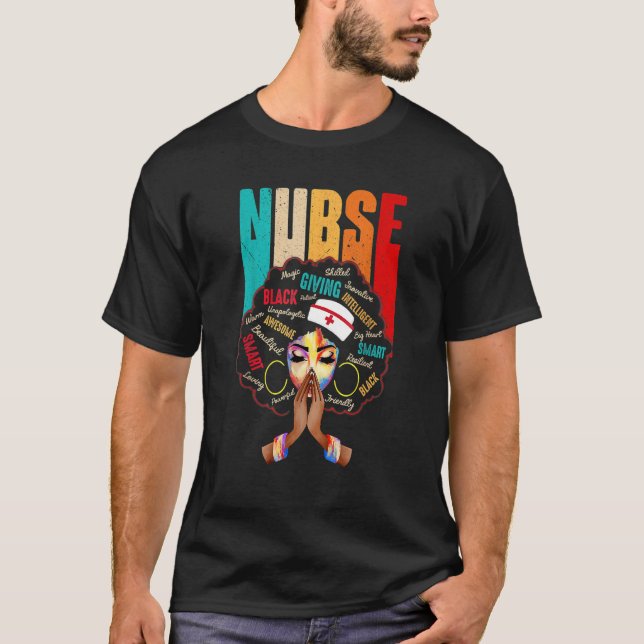 Nurse Black Woman Magic Afro Melanin Queen Black H T-Shirt (Front)