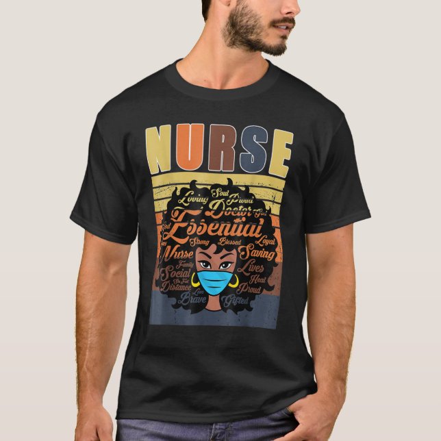 Nurse Black Woman Magic Afro Melanin Queen Black H T-Shirt (Front)