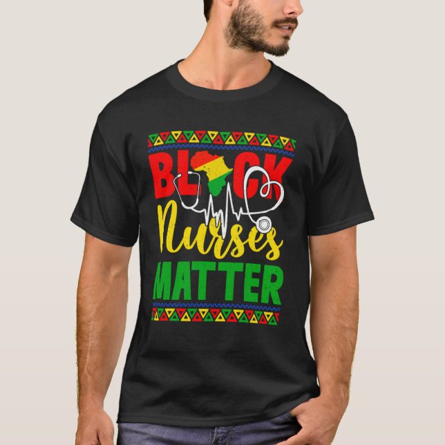 Nurse Black Woman Magic Afro Melanin Queen Black H T-Shirt (Front)