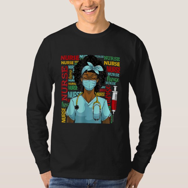 Nurse Black Women Black History Afro African Pride T-Shirt (Front)