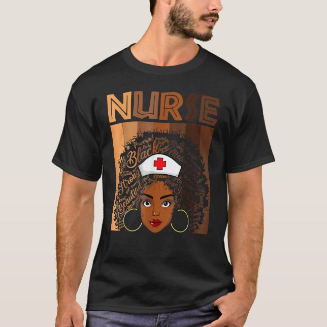 Nurse Black Women Black History Month Afro African T-Shirt (Front)