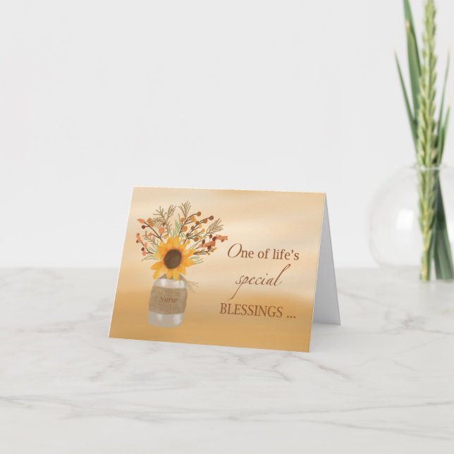 Nurse Blessings at Thanksgiving Sunflower in Vase Card (Front)
