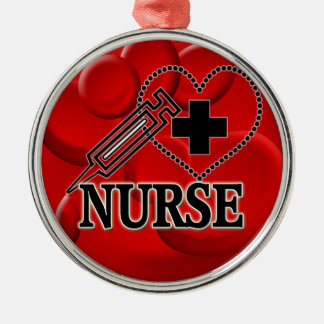 NURSE BLOOD CELLS SYRINGE HEART LOGO METAL ORNAMENT