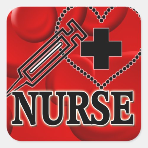 NURSE BLOOD CELLS SYRINGE HEART LOGO SQUARE STICKER