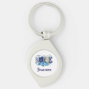 Nurse blue bold glittery animal pattern, flowers keychain
