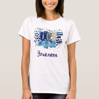 Nurse blue bold glittery animal pattern, flowers T-Shirt