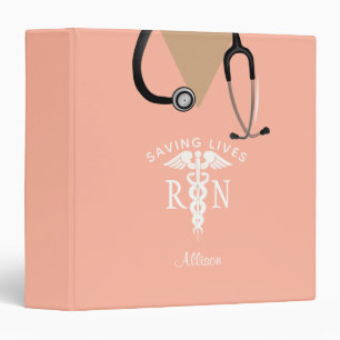 Nurse Blush Pink Scrub Top Stethoscope Monogram 3 Ring Binder