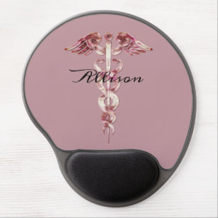 Nurse Blush Rose Caduceus Stylish Personalized Gel Mouse Pad