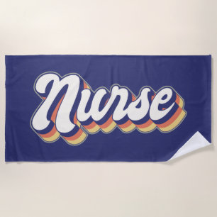 Nurse Bold Retro Blue Beach Towel