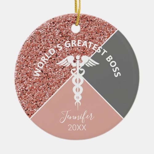 Nurse Boss Medical Rose Gold Personalized Year Ceramic Ornament