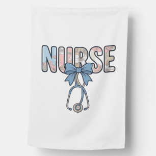 Nurse Bow Stethoscope Vintage Floral House Flag