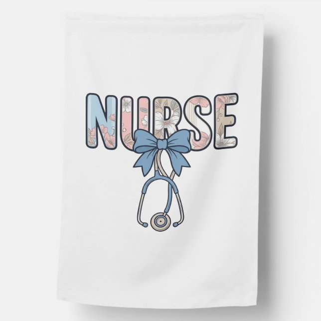 Nurse Bow Stethoscope Vintage Floral House Flag (Front)